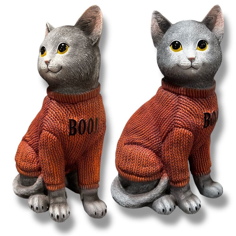 Gray Cat Fall Figurine Russian Blue Chartreux Korat Halloween